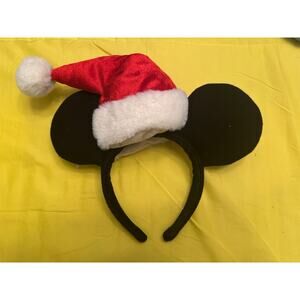 Disney Parks Mickey Mouse Ears Headband with a Christmas Holiday Santa Hat